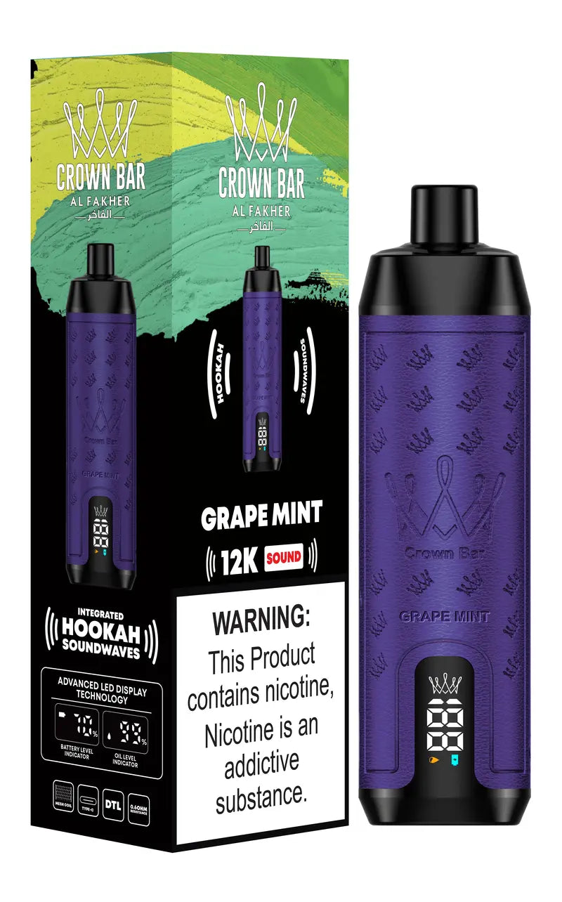 Al Fakher Crown Bar 12K Puffs – Grape Mint Disposable Vape | 5mg Nicotine