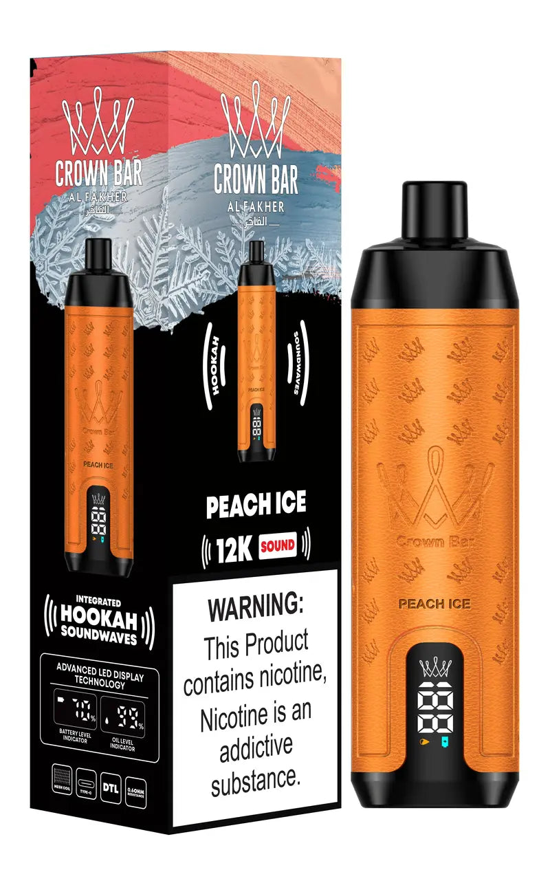 Al Fakher Crown Bar 12K Puffs – Peach Ice Disposable Vape | 5mg Nicotine