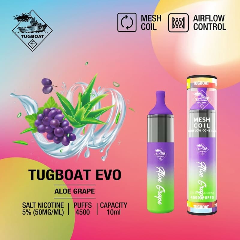 Tugboat EVO Disposable Vape 4500 Puffs – Aloe Grape Flavor